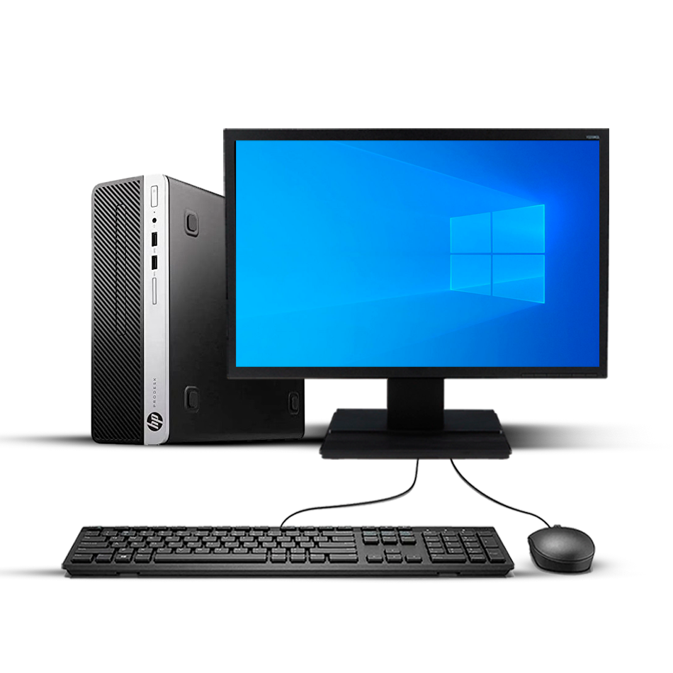 Combo Monitor + PC Desktop HP Elitedesk 800 G3 SFF (i3 8GB 240GB SSD) + Teclado & Mouse Reacondicionado Grado B