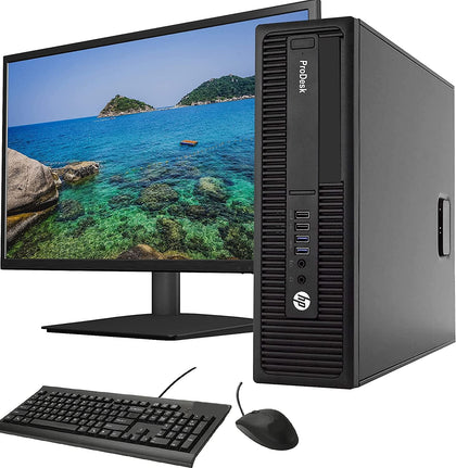 KIT Monitor + PC Desktop Hp Prodesk 600 G2 SFF (i3-6ta 8GB 256GB SSD) + Teclado & Mouse Reacondicionado Grado A