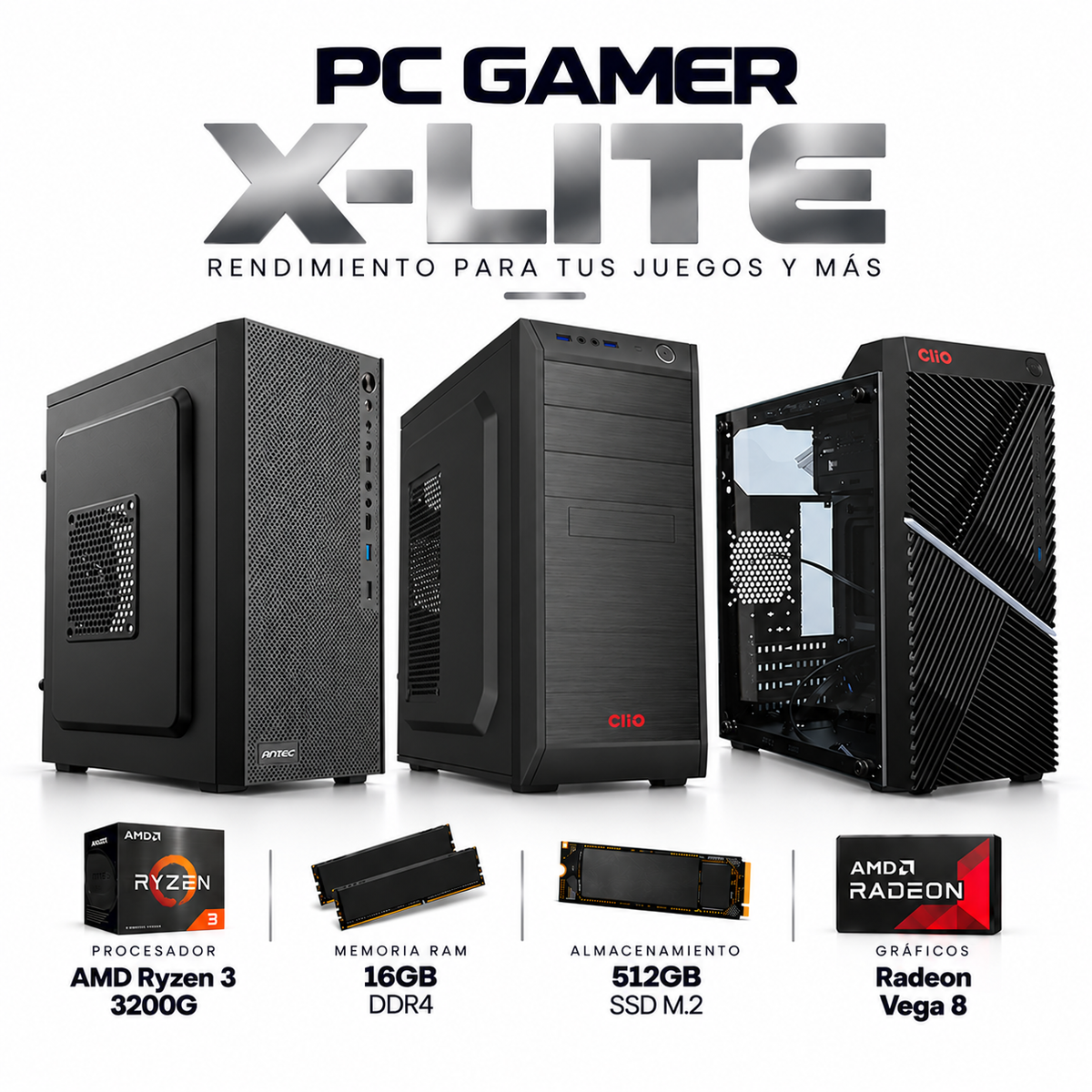 PC Gamer X-Lite Ryzen 3 3200G 16GB 512GB SSD M.2 Radeon Vega 8 - NUEVO