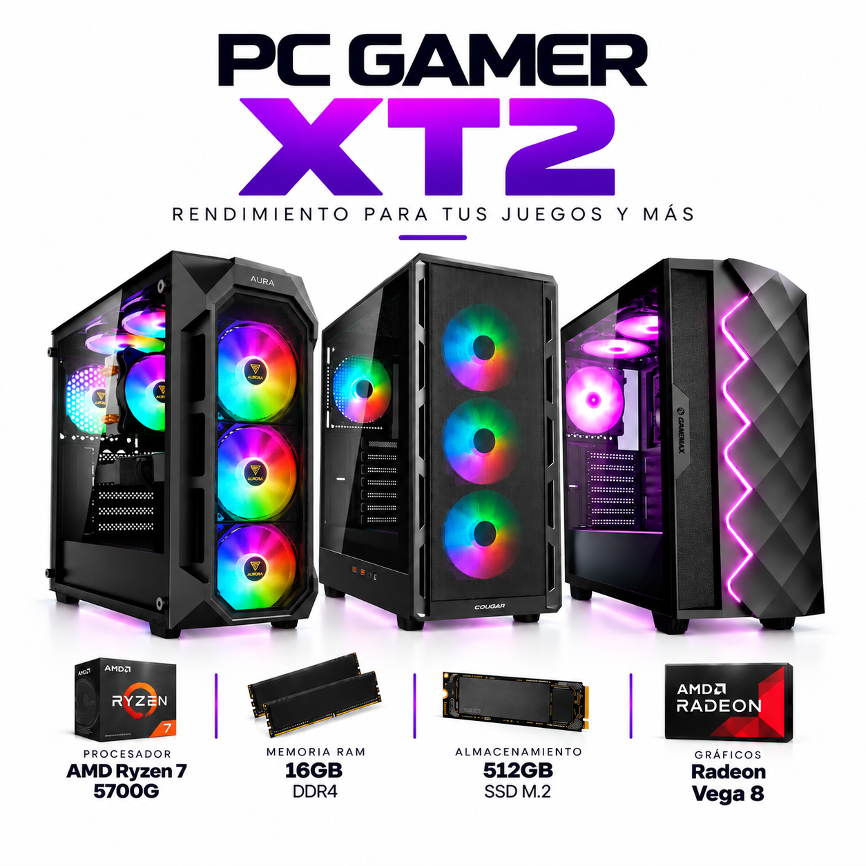 PC Gamer XT2 (AMD Ryzen 7 5700G 16GB DDR4 512GB SSD M.2 + Radeon