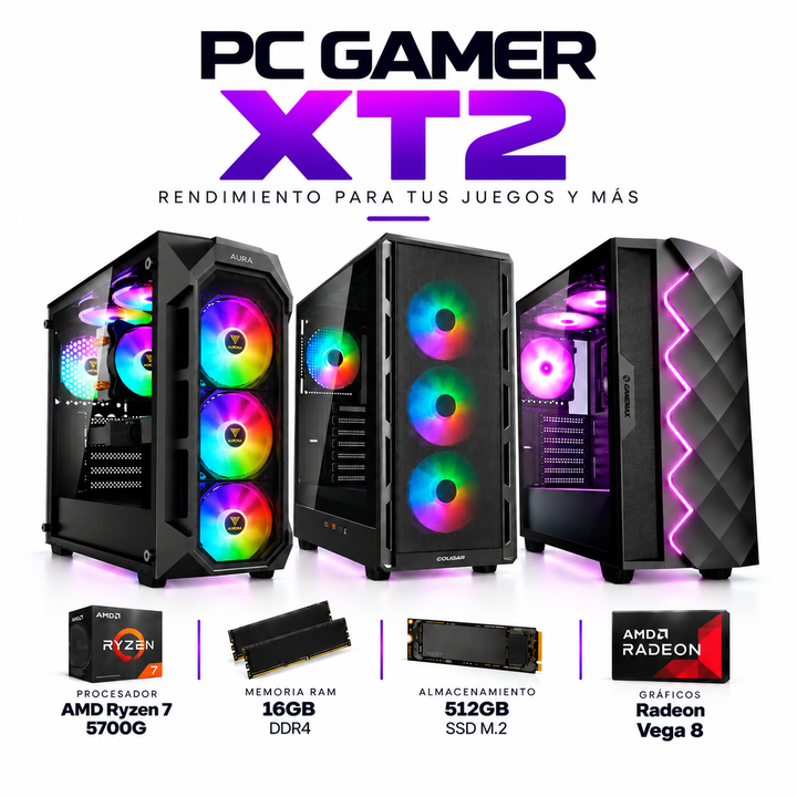 PC Gamer XT2 (AMD Ryzen 7 5700G 16GB DDR4 512GB SSD M.2 + Radeon Vega 8) - NUEVO