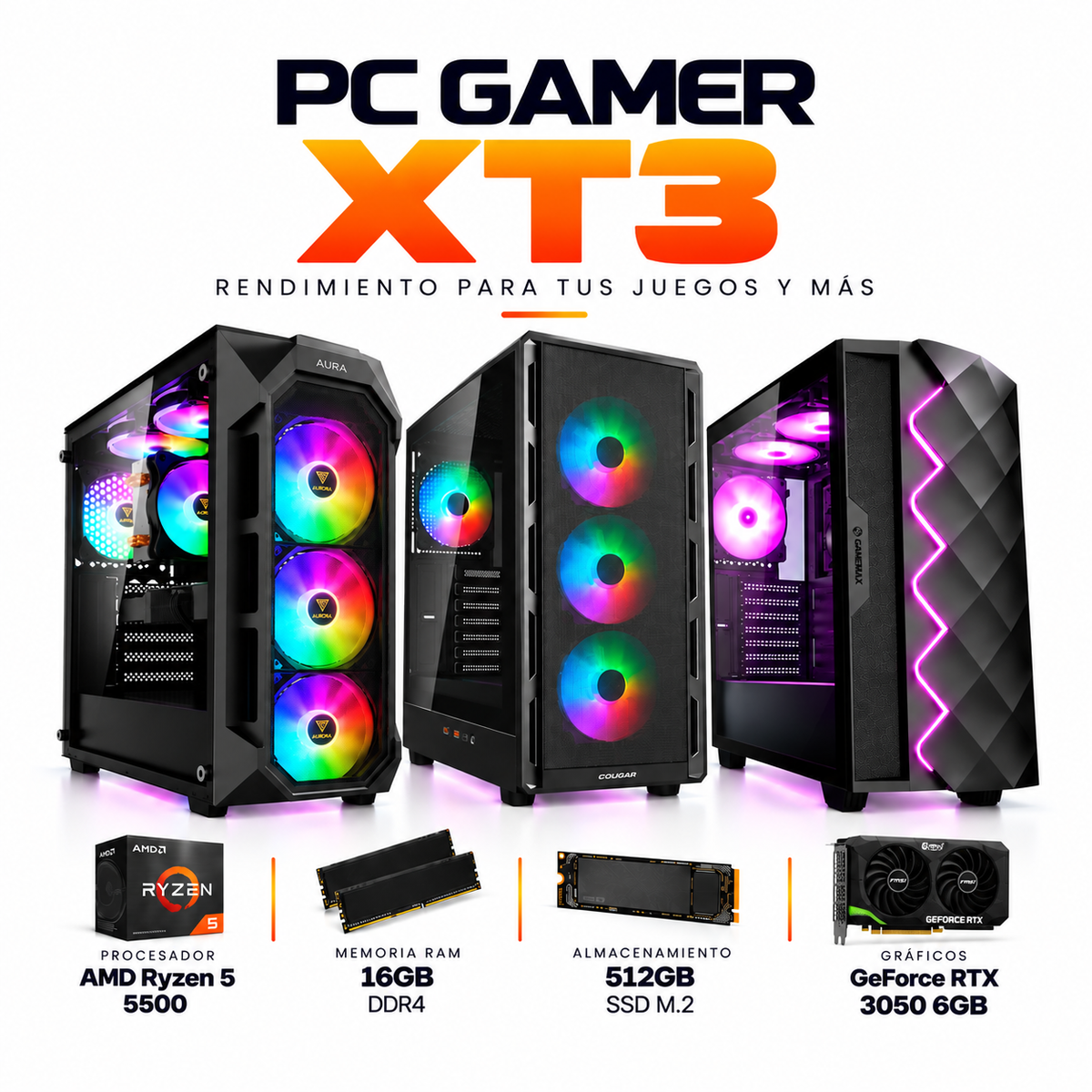 PC Gamer XT3 (AMD Ryzen 5 5500 16GB DDR4 512GB SSD M.2 + Geforce